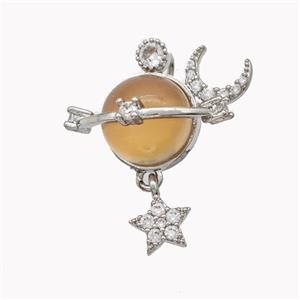 Copper Sun Pendant Pave Yellow Cateye Glass Moon Star Platinum Plated, approx 7mm, 10mm [FD18236]