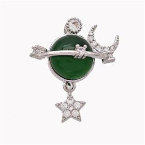 Copper Sun Pendant Pave Green Cateye Glass Moon Star Platinum Plated, approx 7mm, 10mm [FD18239]