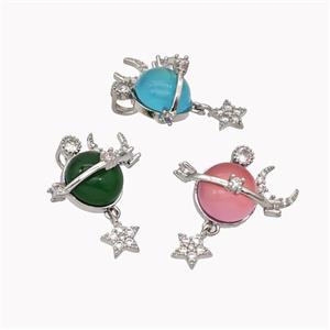 Copper Sun Pendant Pave Cateye Glass Moon Star Platinum Plated Mixed, approx 7mm, 10mm [FD18240]