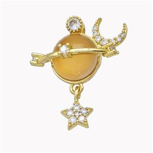 Copper Sun Pendant Pave Yellow Cateye Glass Moon Star Gold Plated, approx 7mm, 10mm [FD18241]