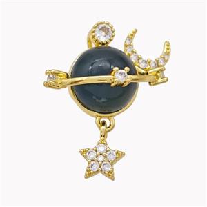 Copper Sun Pendant Pave Black Cateye Glass Moon Star Gold Plated, approx 7mm, 10mm [FD18242]