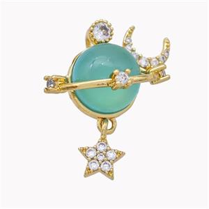 Copper Sun Pendant Pave Teal Cateye Glass Moon Star Gold Plated, approx 7mm, 10mm [FD18244]