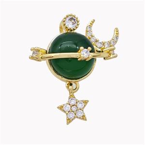 Copper Sun Pendant Pave Green Cateye Glass Moon Star Gold Plated, approx 7mm, 10mm [FD18245]