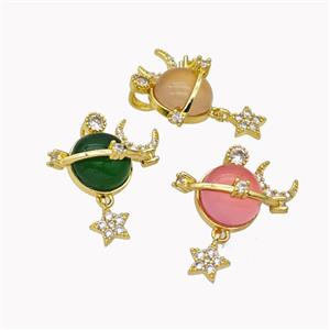 Copper Sun Pendant Pave Cateye Glass Moon Star Gold Plated Mixed, approx 7mm, 10mm [FD18246]