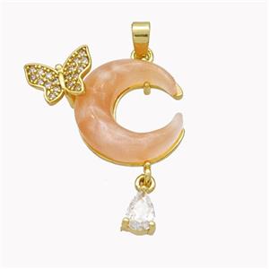Copper Moon Pendant Pave Pink Acrylic Butterfly Gold Plated, approx 4-6mm, 8-10mm, 16mm [FD18248]