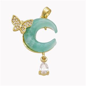 Copper Moon Pendant Pave Green Acrylic Butterfly Gold Plated, approx 4-6mm, 8-10mm, 16mm [FD18249]