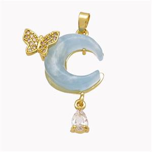 Copper Moon Pendant Pave Blue Acrylic Butterfly Gold Plated, approx 4-6mm, 8-10mm, 16mm [FD18250]