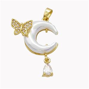 Copper Moon Pendant Pave White Acrylic Butterfly Gold Plated, approx 4-6mm, 8-10mm, 16mm [FD18252]