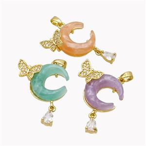 Copper Moon Pendant Pave Acrylic Butterfly Gold Plated Mixed, approx 4-6mm, 8-10mm, 16mm [FD18253]