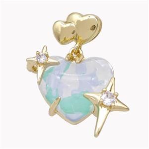 Copper Heart Pendant Pave Acrylic Star Gold Plated, approx 12mm, 11-16mm, 20mm [FD18256]
