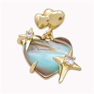 Copper Heart Pendant Pave Acrylic Star Gold Plated, approx 12mm, 11-16mm, 20mm [FD18257]