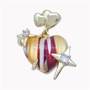 Copper Heart Pendant Pave Acrylic Star Gold Plated, approx 12mm, 11-16mm, 20mm [FD18259]