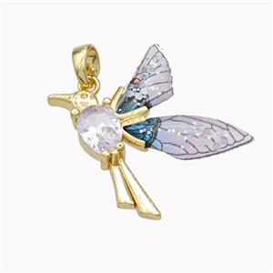 Copper Birds Pendant Pave Zirconia Acrylic Gold Plated, approx 20-22mm [FD18261]