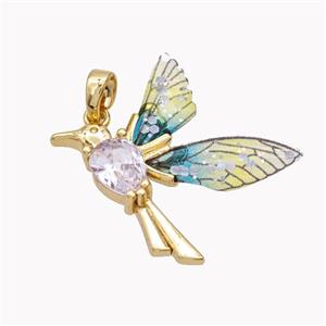 Copper Birds Pendant Pave Zirconia Acrylic Gold Plated, approx 20-22mm [FD18262]