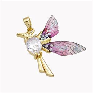 Copper Birds Pendant Pave Zirconia Acrylic Gold Plated, approx 20-22mm [FD18263]