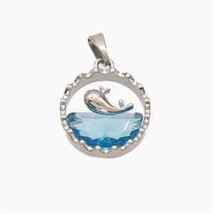 Copper Dolphin Pendant Pave Crystal Glass Platinum Plated, approx 15mm [FD18266]