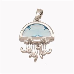 Copper Jellyfish Pendant Pave Crystal Glass Platinum Plated, approx 15-17mm [FD18268]
