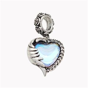 Alloy Heart Pendant Pave Acrylic Antique Silver, approx 14mm, 9mm [FD18273]