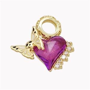 Copper Heart Pendant Pave Acrylic Butterfly Gold Plated, approx 10-12mm, 15mm, 9mm [FD18274]