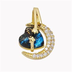 Copper Moon Heart Pendant Pave Acrylic Zirconia Gold Plated, approx 15-23mm [FD18275]