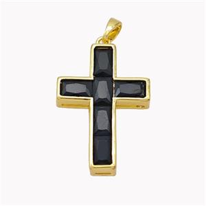Copper Cross Pendant Pave Black Crystal Glass Gold Plated, approx 18-26mm [FD18277]