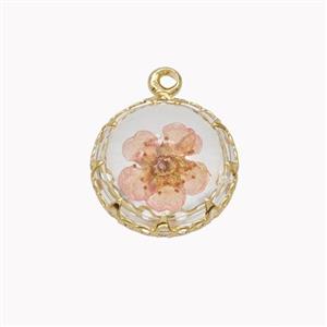 Acrylic Flower Pendant Gold Plated, approx 15mm [FD18279]