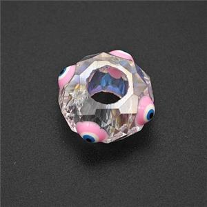 Crystal Glass Rondelle Beads With Evil Eye Large Hole Faceted, approx 14mm, 6mm hole [FD18286]