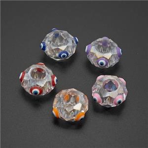 Crystal Glass Rondelle Beads With Evil Eye Enamel Large Hole Faceted Mixed, approx 14mm, 6mm hole [FD18294]