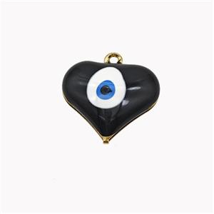 Copper Heart Pendant With Evil Eye Black Enamel Gold Plated, approx 17mm [FD18319]