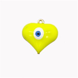 Copper Heart Pendant With Evil Eye Yellow Enamel Gold Plated, approx 17mm [FD18320]