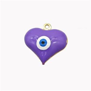 Copper Heart Pendant With Evil Eye Lavender Enamel Gold Plated, approx 17mm [FD18322]