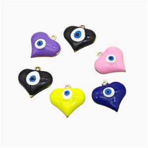 Copper Heart Pendant With Evil Eye Enamel Gold Plated Mixed Color, approx 17mm [FD18323]