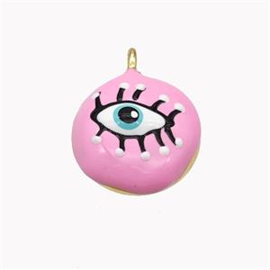 Copper Eye Pendant Pink Enamel Gold Plated, approx 15mm [FD18324]
