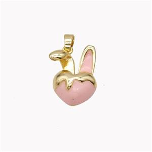 Copper Rabbit Pendant Pink Enamel Gold Plated, approx 12-15mm [FD18331]