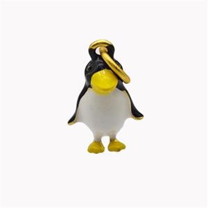 Copper Penguin Pendant Enamel Gold Plated, approx 12-16mm [FD18333]