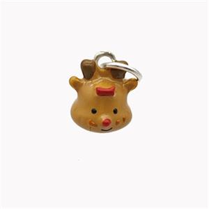 Copper Reindeer Pendant Chocolate Enamel Platinum Plated, approx 10mm [FD18335]