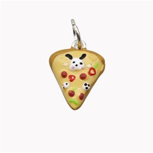 Pizza Charms Copper Pendant Coffee Enamel Platinum Plated, approx 13.5-16mm [FD18337]