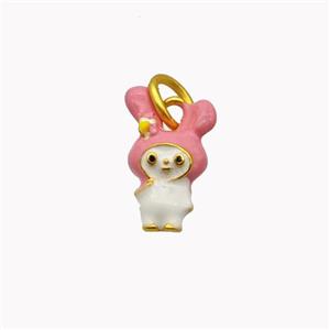 Copper Rabbit Pendant Pink Enamel Gold Plated, approx 10-16mm [FD18341]