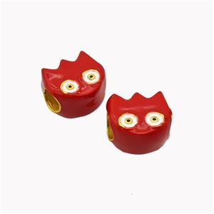 Copper Emoji Beads Red Enamel Large Hole Gold Plated, approx 11mm, 4mm hole [FD18348]