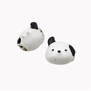 Dog Charms Copper Beads White Enamel Large Hole Platinum Plated, approx 11-13mm, 4mm hole [FD18349]