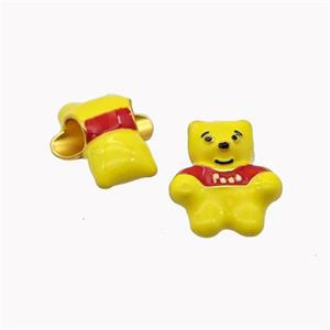 Copper Bear Beads Yellow Enamel Large Hole Gold Plated, approx 13-15mm, 4mm hole [FD18354]