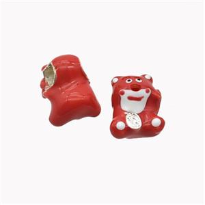 Copper Bear Beads Red Enamel Large Hole Platinum Plated, approx 11-14.5mm, 4mm hole [FD18355]