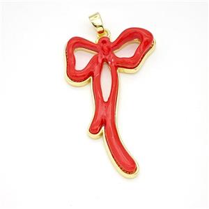 Copper Bowknot Pendant Pave Red Resin Gold Plated, approx 27-47mm [FD18360]