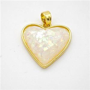 Copper Heart Pendant Pave White Fire Opal Gold Plated, approx 18mm [FD18362]