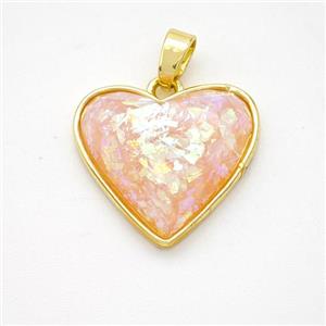 Copper Heart Pendant Pave Pink Fire Opal Gold Plated, approx 18mm [FD18363]