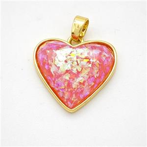 Copper Heart Pendant Pave Red Fire Opal Gold Plated, approx 18mm [FD18364]