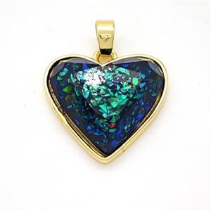 Copper Heart Pendant Pave Blue Green Fire Opal Gold Plated, approx 18mm [FD18365]