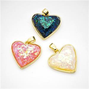 Copper Heart Pendant Pave Fire Opal Gold Plated Mixed, approx 18mm [FD18366]