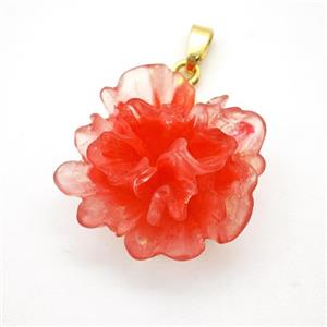 Red Resin Flower Pendant, approx 25mm [FD18373]
