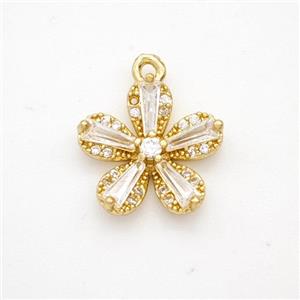 Copper Flower Pendant Pave Crystal Glass Zirconia Gold Plated, approx 13.5mm [FD18376]